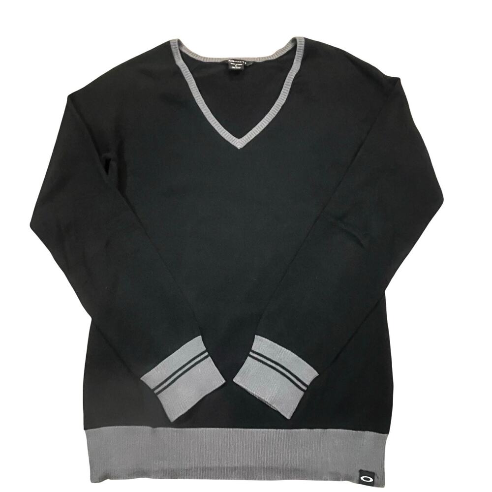 Oakley V‎ Neck Sweater Men’s Medium Black Gray Trim Pullover